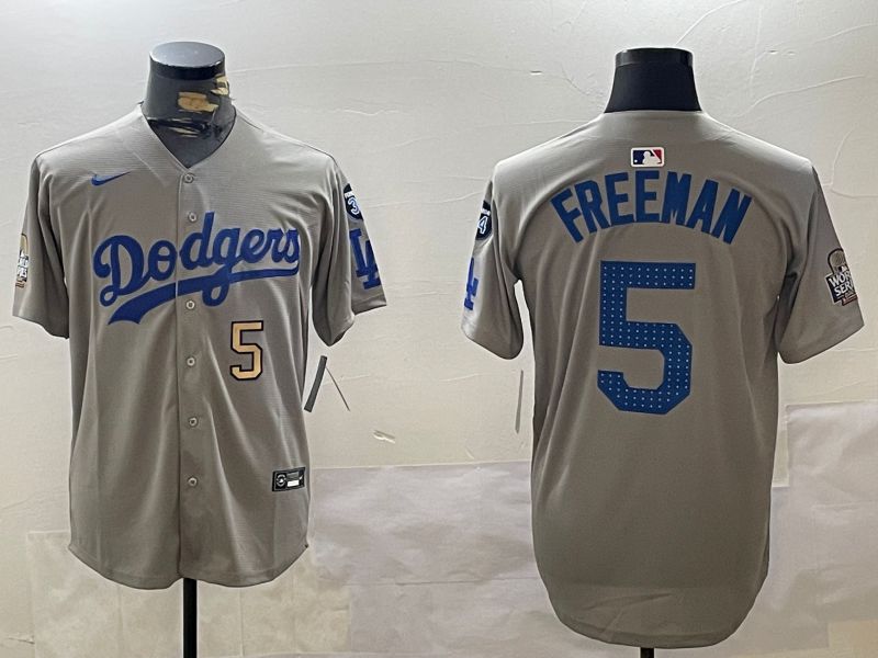Men Los Angeles Dodgers 5 Freeman Grey Game 2024 Nike MLB Jersey style 112010
